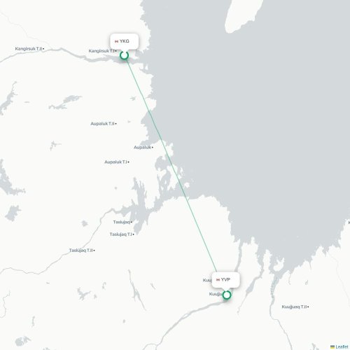 Mapa de vuelo directo Kangirsuk - Kuujjuaq