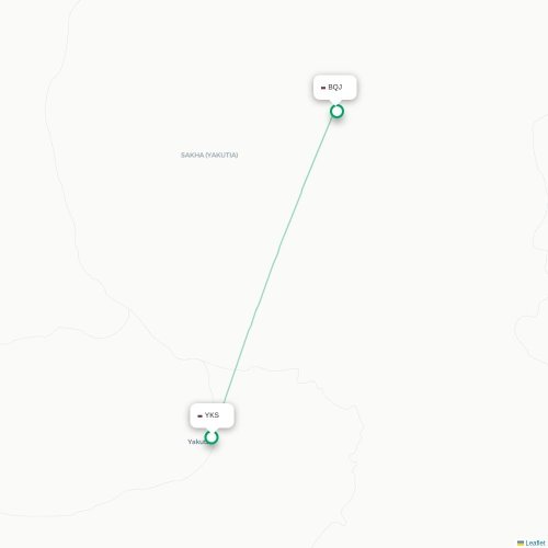 Mapa de vuelo directo Yakutsk - Batagay