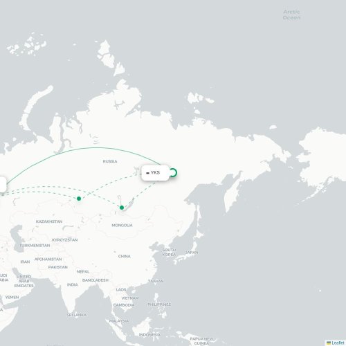 Mapa de vuelo directo Yakutsk - Moscú