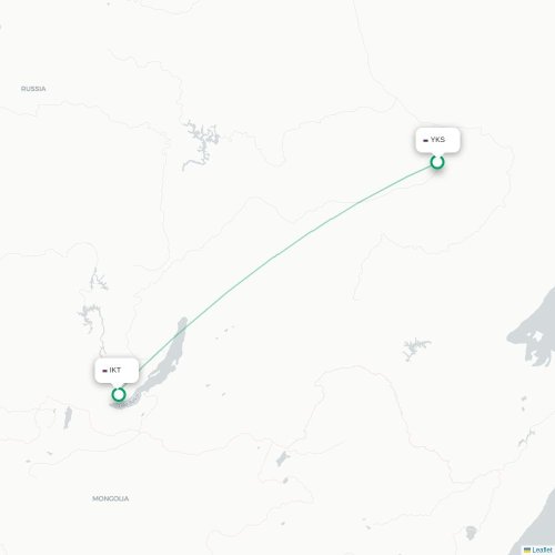 Mapa de vuelo directo Yakutsk - Irkutsk