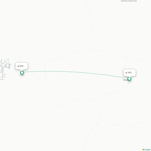 Mapa de vuelo directo Yakutsk - Mirni