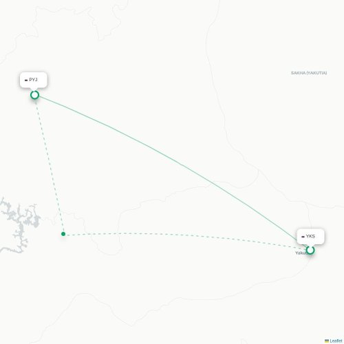 Mapa de vuelo directo Yakutsk - Polyarnyj