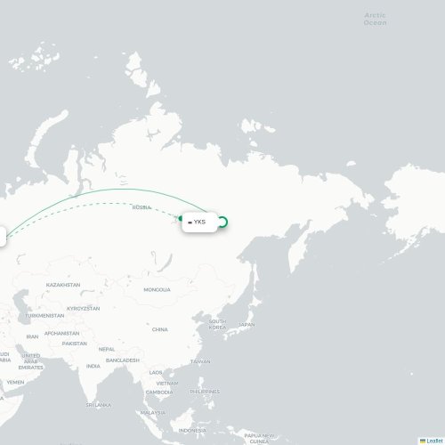Mapa de vuelo directo Yakutsk - Moscú