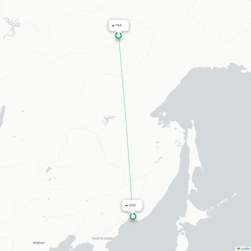 Mapa de vuelo directo Yakutsk - Vladivostok