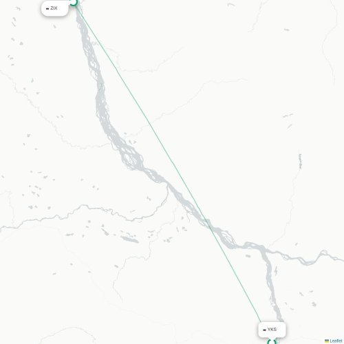 Mapa de vuelo directo Yakutsk - Zhigansk