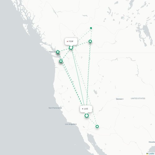 Mapa de vuelo directo Kelowna - Las Vegas
