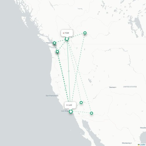 Mapa de vuelo directo Kelowna - Los Ángeles