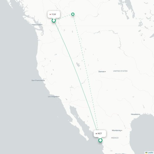 Kelowna - Mazatlán kaart van rechtstreekse vlucht
