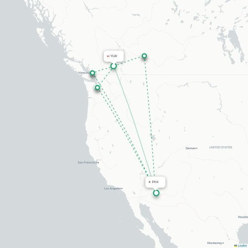 Mapa de vuelo directo Kelowna - Phoenix