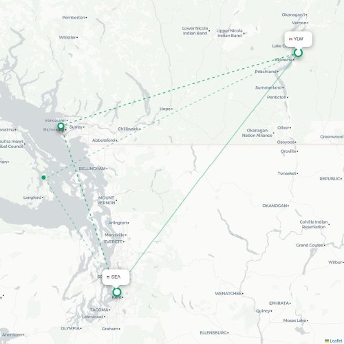 Mapa de vuelo directo Kelowna - Seattle