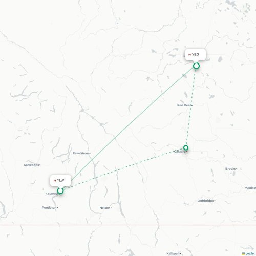 Mapa de vuelo directo Kelowna - Edmonton