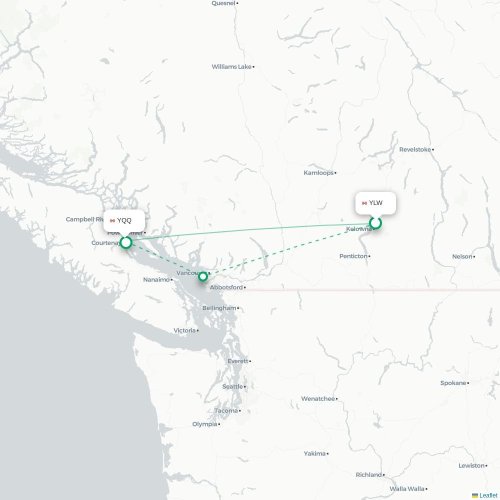 Mapa de vuelo directo Kelowna - Comox