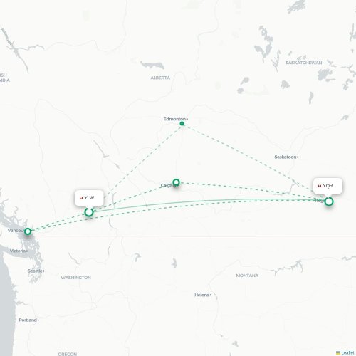 Mapa de vuelo directo Kelowna - Regina