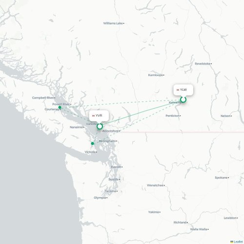 Mapa de vuelo directo Kelowna - Vancouver