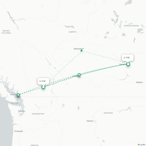 Mapa de vuelo directo Kelowna - Saskatoon