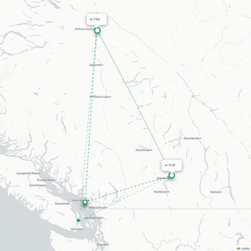 Mapa de vuelo directo Kelowna - Prince George