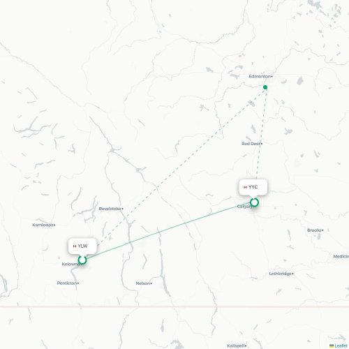 Mapa de vuelo directo Kelowna - Calgary