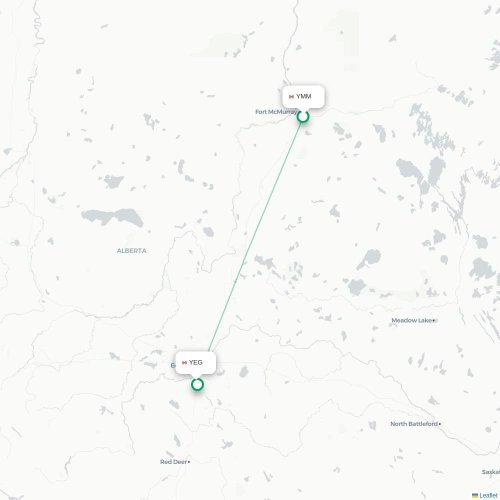 Mapa de vuelo directo Fort McMurray - Edmonton