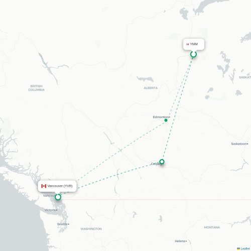 Mapa de vuelo directo Fort McMurray - Vancouver