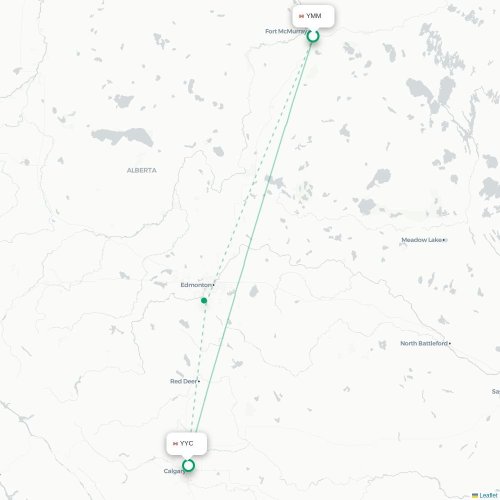 Mapa de vuelo directo Fort McMurray - Calgary