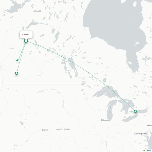 Mapa de vuelo directo Fort McMurray - Toronto