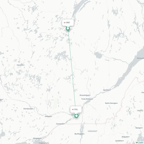 Mapa de vuelo directo Chibougamau - Montreal