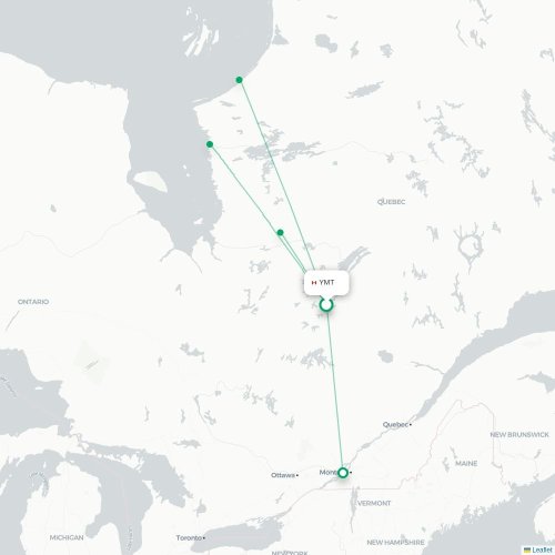 Mapa de vuelo directo Chibougamau - Kuujjuarapik