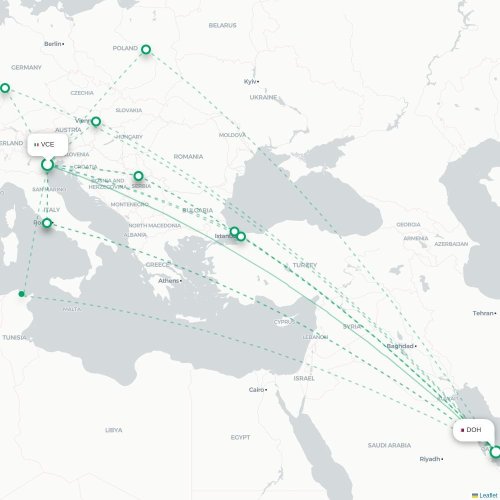 Mapa lotu bezpośredniego Yanbu – Ad-Dauha