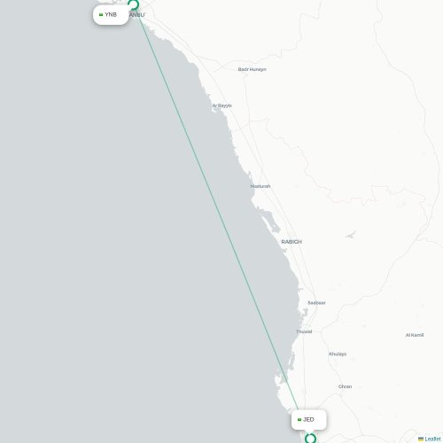 Yanbu - Djedda kaart van rechtstreekse vlucht