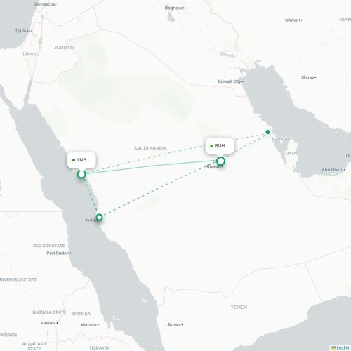 Yanbu - Riyad kaart van rechtstreekse vlucht