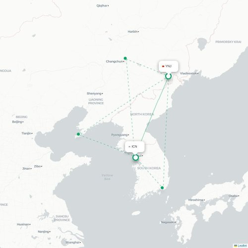 Mapa lotu bezpośredniego Yanbian – Inczhon