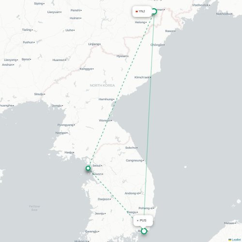 Mapa lotu bezpośredniego Yanbian – Pusan
