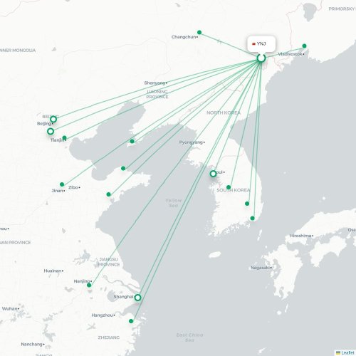 Mapa lotu bezpośredniego Yanbian – Taegu