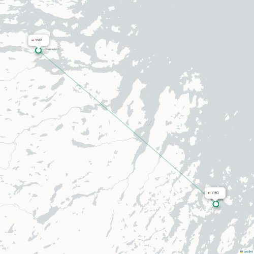 Mapa de vuelo directo Natuashish - Hopedale