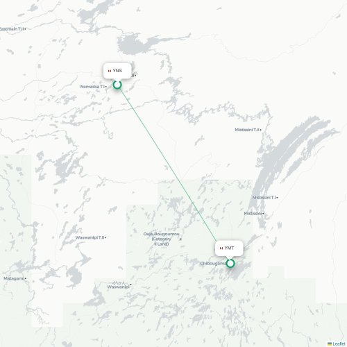 Mapa de vuelo directo Nemiscau - Chibougamau