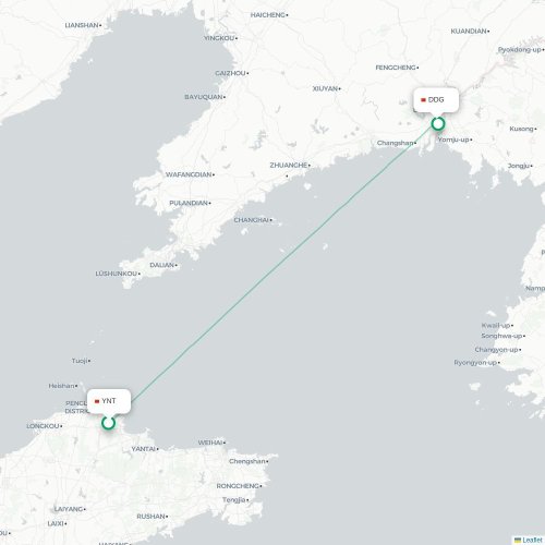Mapa de vuelo directo Yantai - Dandong