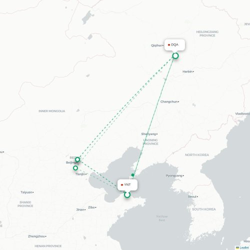 Mapa de vuelo directo Yantai - Daqing