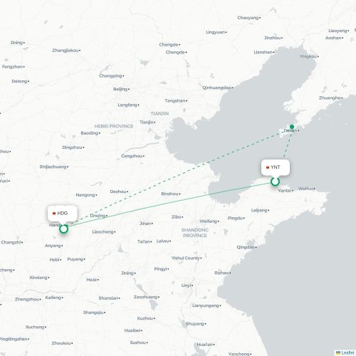 Mapa de vuelo directo Yantai - Handan