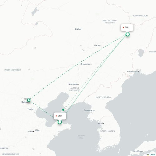 Mapa lotu bezpośredniego Yantai – Jiamusi