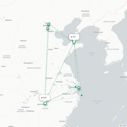 Mapa de vuelo directo Yantai - Nanchang