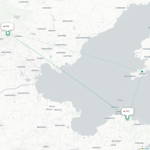 Mapa lotu bezpośredniego Yantai – Pekin