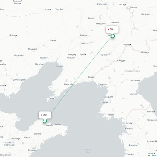 Mapa de vuelo directo Yantai - Tonghua