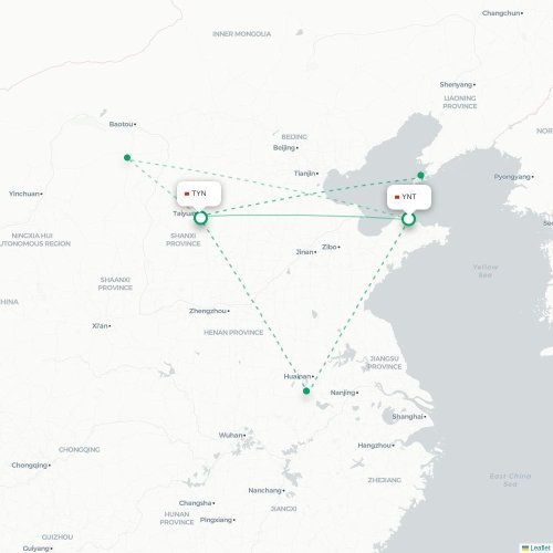 Mapa lotu bezpośredniego Yantai – Taiyuan