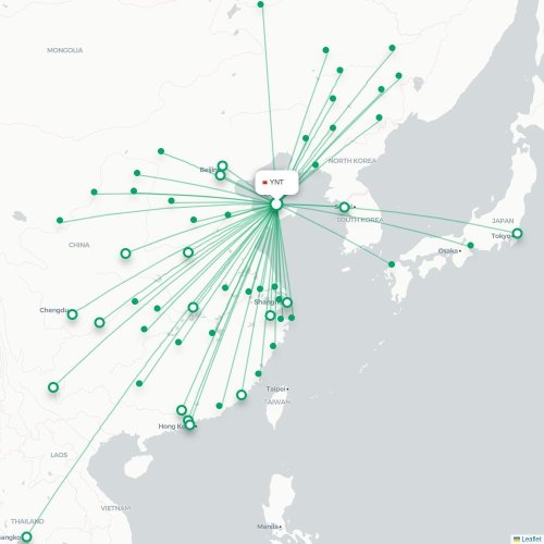 Mapa lotu bezpośredniego Yantai – Shenyang