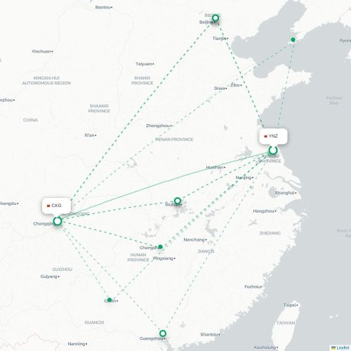 Mapa lotu bezpośredniego Yancheng – Chongqing
