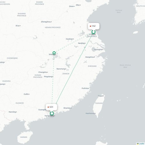 Mapa lotu bezpośredniego Yancheng – Shenzhen
