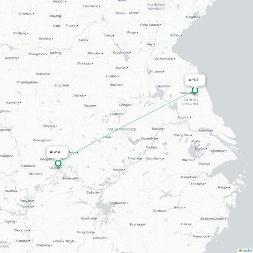 Mapa lotu bezpośredniego Yancheng – Wuhan
