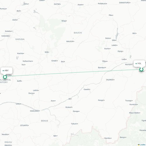 Yola - Abuja karta över direktflyg