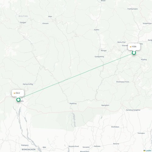 Mapa lotu bezpośredniego Trashigang – Gelephu