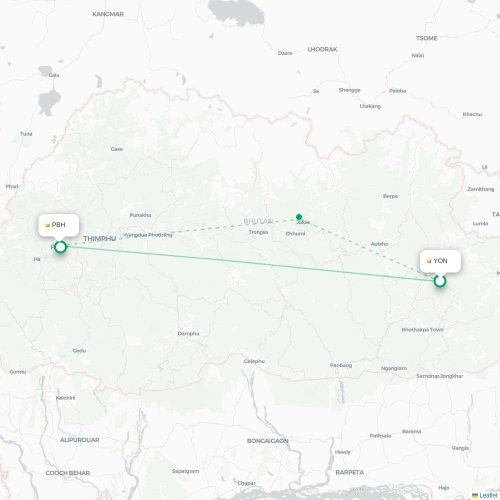 Mapa lotu bezpośredniego Trashigang – Paro